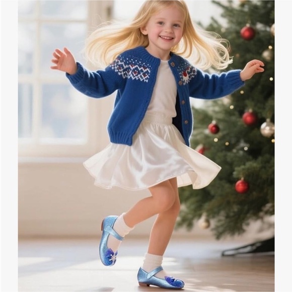 ❄️ Sparkly Mary Jane Blue Shoes with Snowflake Bow - 8T - Picture 3 of 11